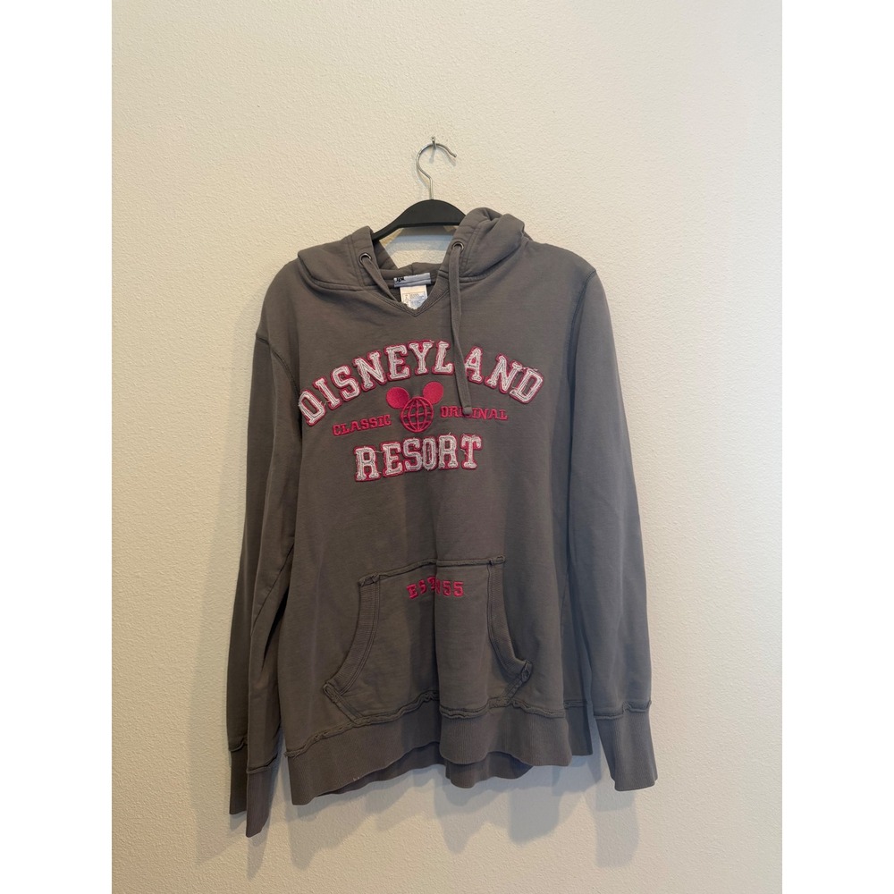 Disney Parks Disneyland Resort Hoodie Gray Pink Embroidered Pullover Large